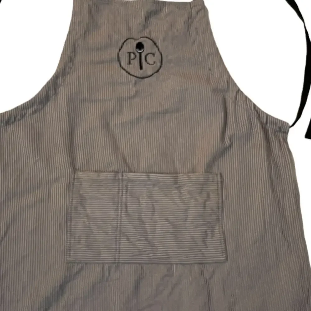 Pampered Chef Stripe Apron Kitchen Womens OS Tan Cotton Pocket Consultant